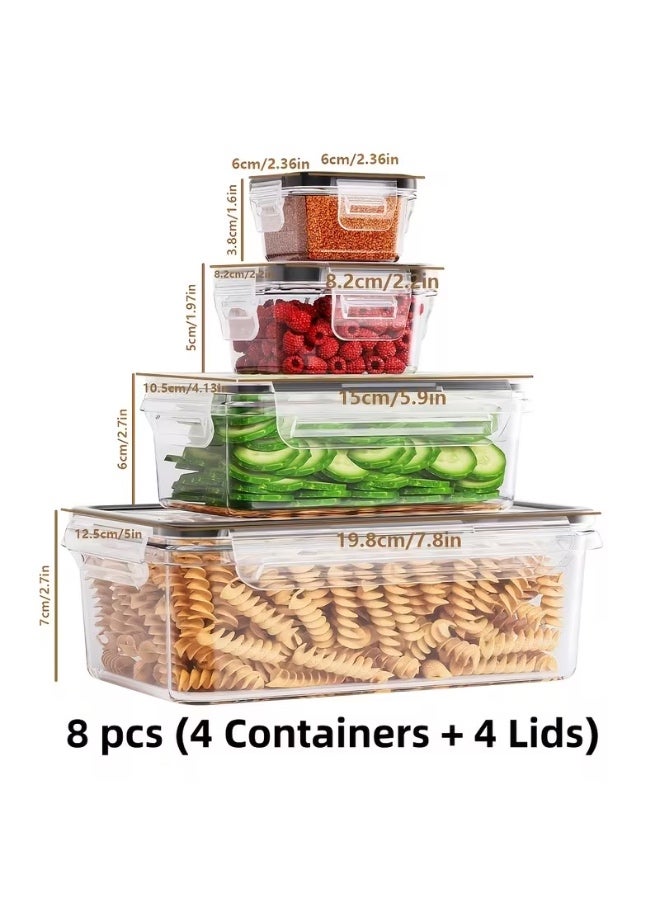 8pcs Set (4 Containers + 4 Lids) Airtight Transparent Food Storage Containers - Image 1